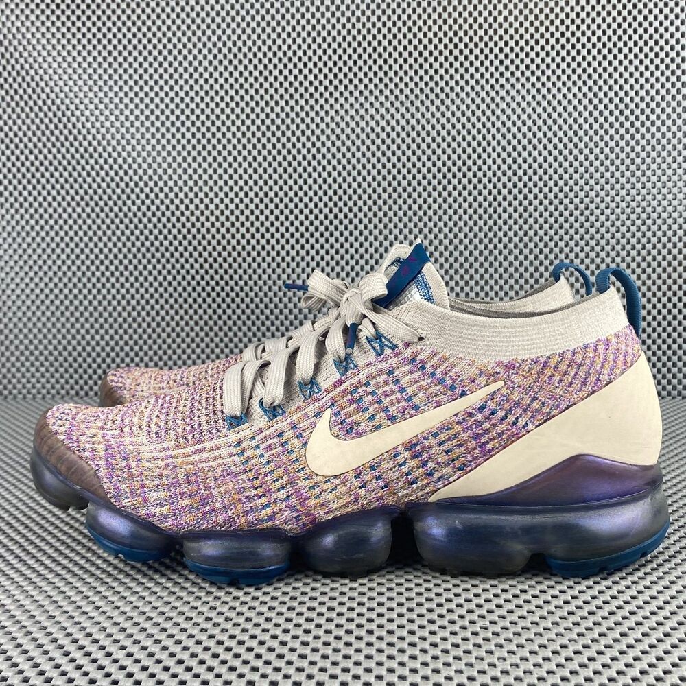 Nike Air VaporMax Flyknit 3 Running Shoes Womens 11 Cream Purple Logo Lace Up - Picture 2 of 12